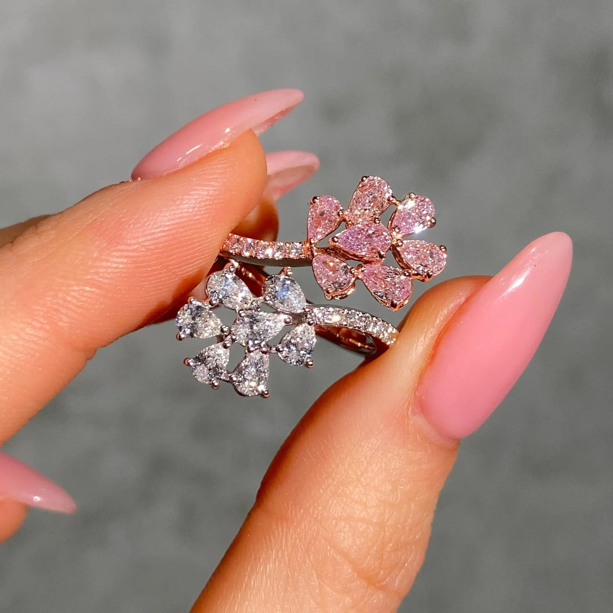 2.03ctw Pink Diamond & White Diamond Floral Toi et Moi Ring