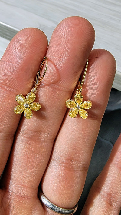 Yellow Diamond Flower Earrings