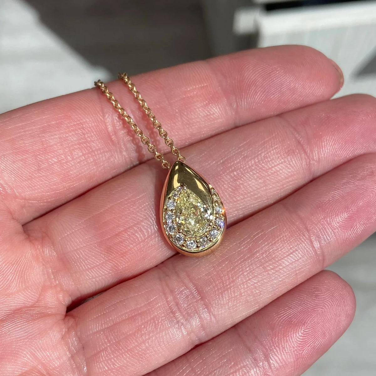 1.19ct Fancy Light Yellow Pear Diamond Spiral Pavé Pendant