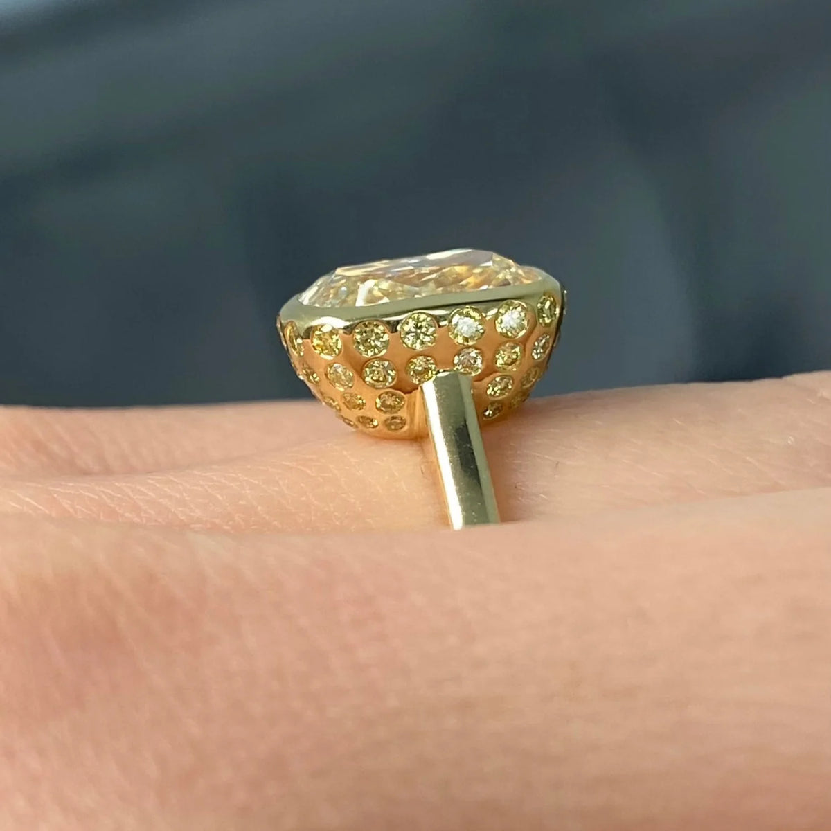 5.01ct Light Yellow Cushion Diamond Bezel Ring VS1 GIA