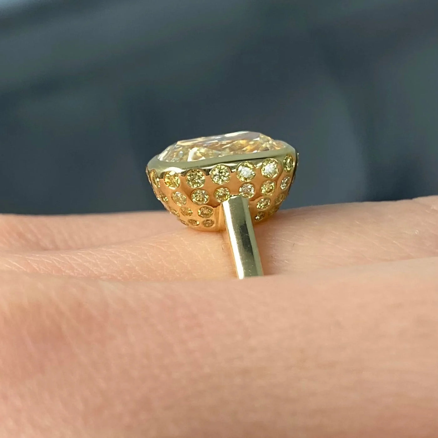 5.01ct Light Yellow Cushion VS1 GIA Bezel Ring