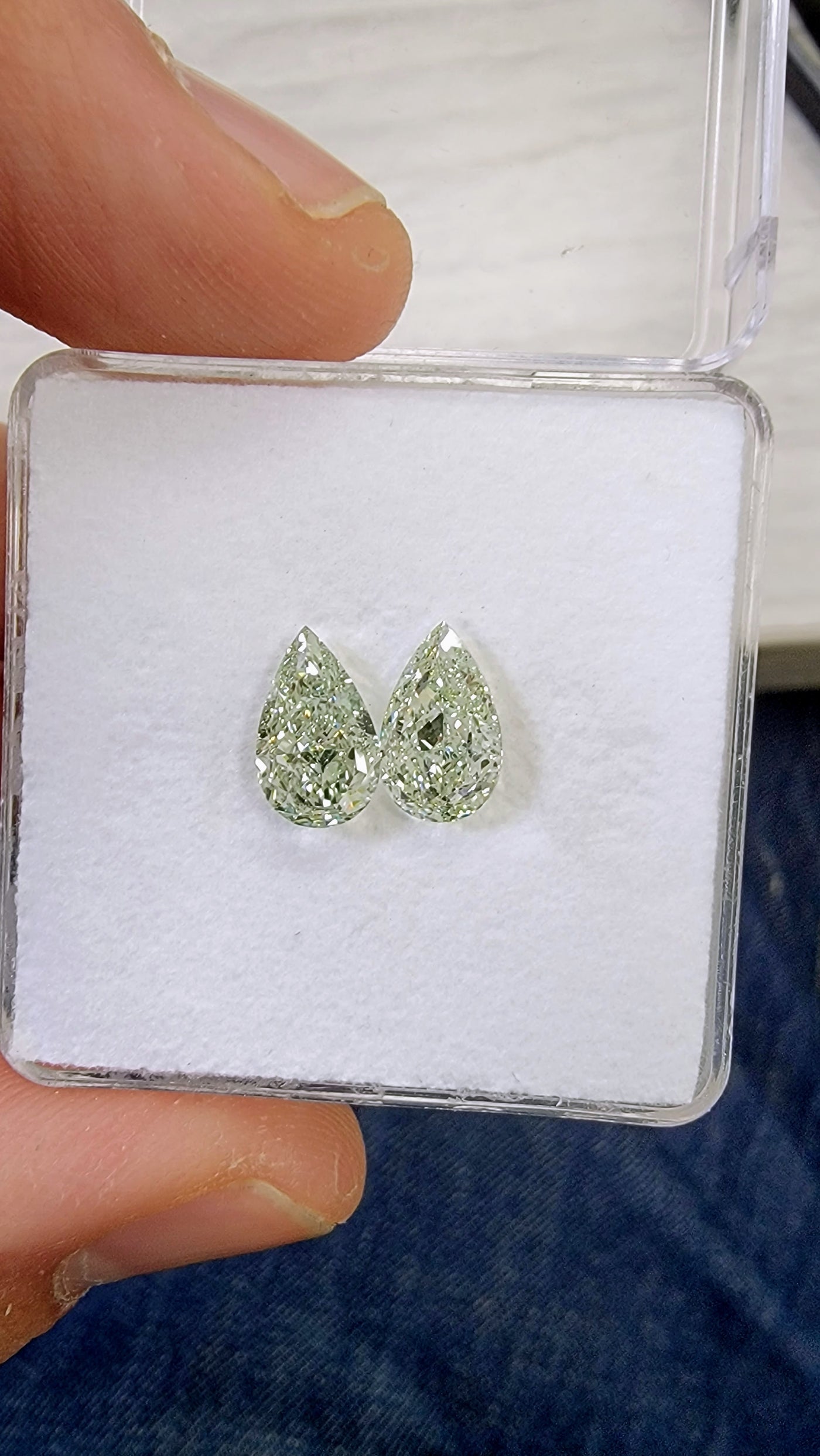1.41ct & 1.51ct Fancy Light Yellowish Green Pears GIA
