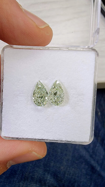 1.41ct & 1.51ct Fancy Light Yellowish Green Pears GIA