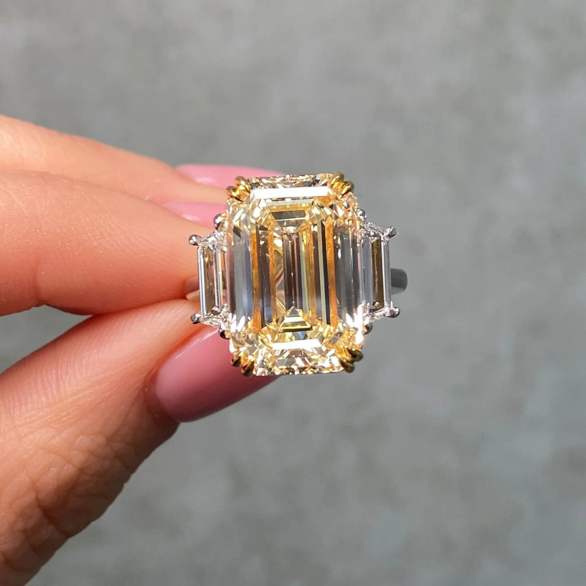10.18ct Light Yellow Emerald Diamond Ring SI1 GIA