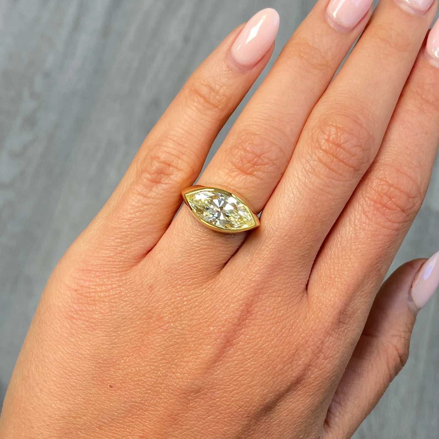 3.39ct Fancy Yellow Marquise VS2 GIA Bezel Ring