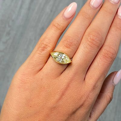 3.39ct Fancy Yellow Marquise VS2 GIA Bezel Ring