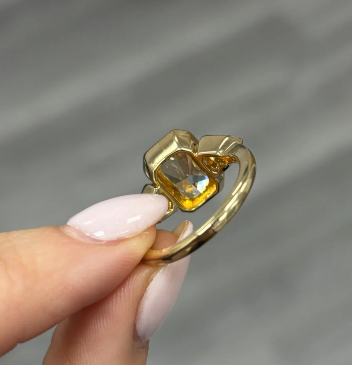 3.35ct Fancy Light Yellow Radiant Diamond Bezel Ring VVS2 GIA