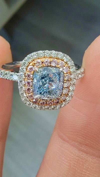 1.01ct Fancy Light Blue Cushion SI1 GIA Ring