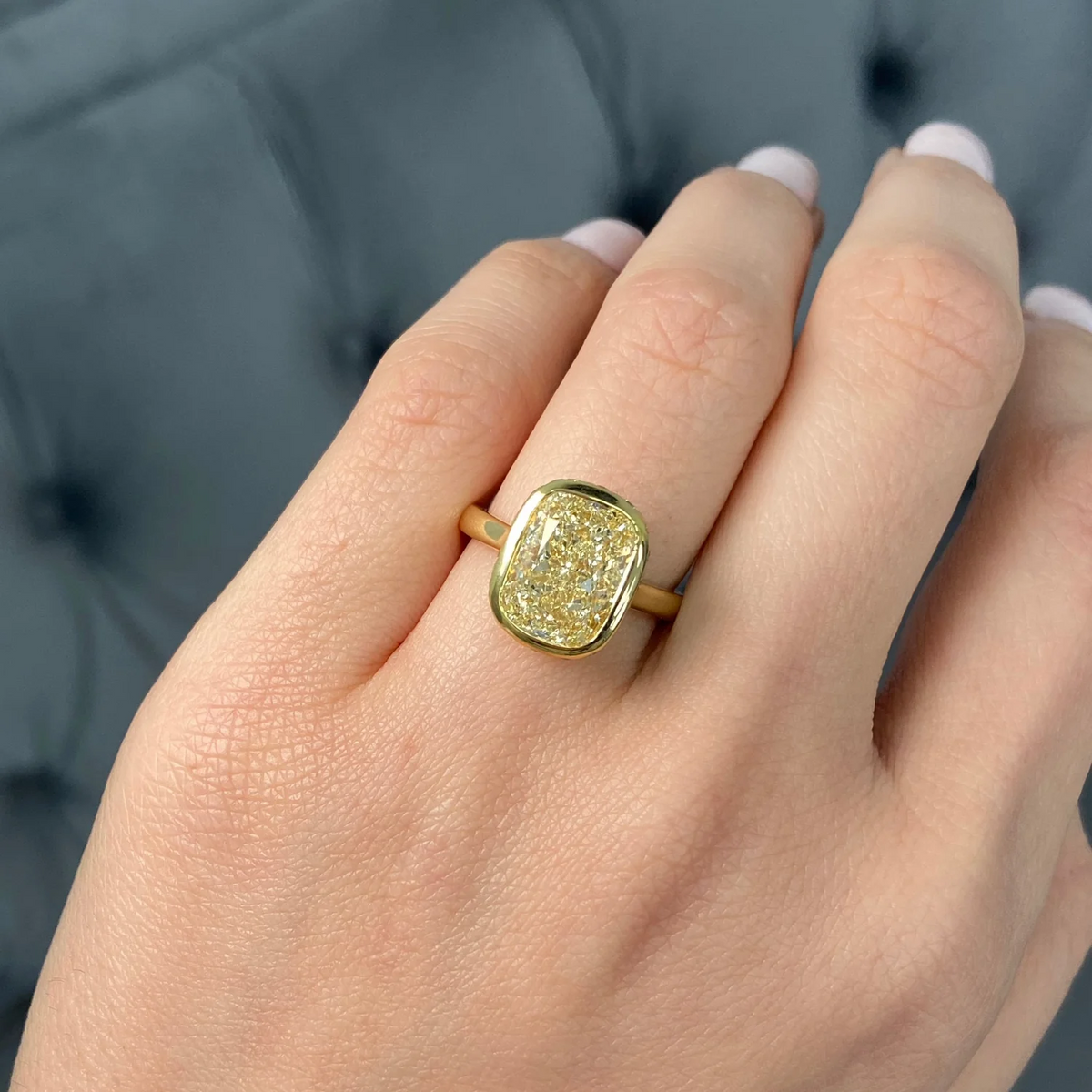 5.01ct Light Yellow Cushion Diamond Bezel Ring VS1 GIA
