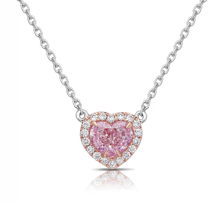 0.70ct Pink Heart Diamond Halo Pendant VS2 GIA