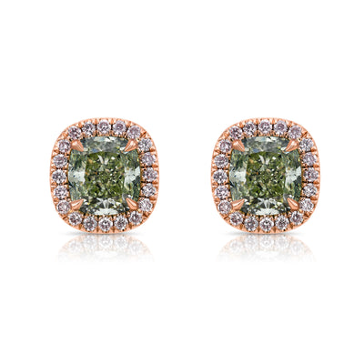 0.86ct & 0.87ct Fancy Yellow Green Cushions VS GIA Earrings