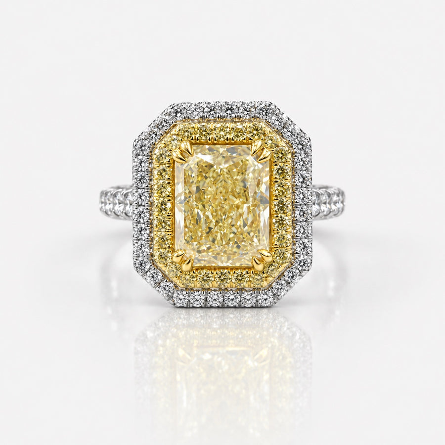 2.01ct Light Yellow Cushion Diamond Double Halo Ring VS2 GIA