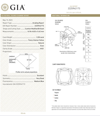 3.50ct & 3.28ct Fancy Intense Yellow Cushions VS GIA
