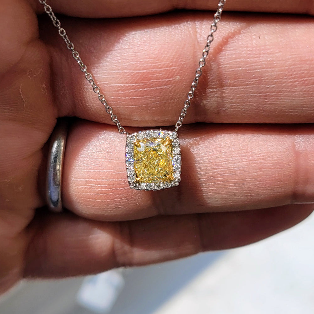 2.00ct Fancy Light Yellow Cushion Diamond Pendant VS2 GIA