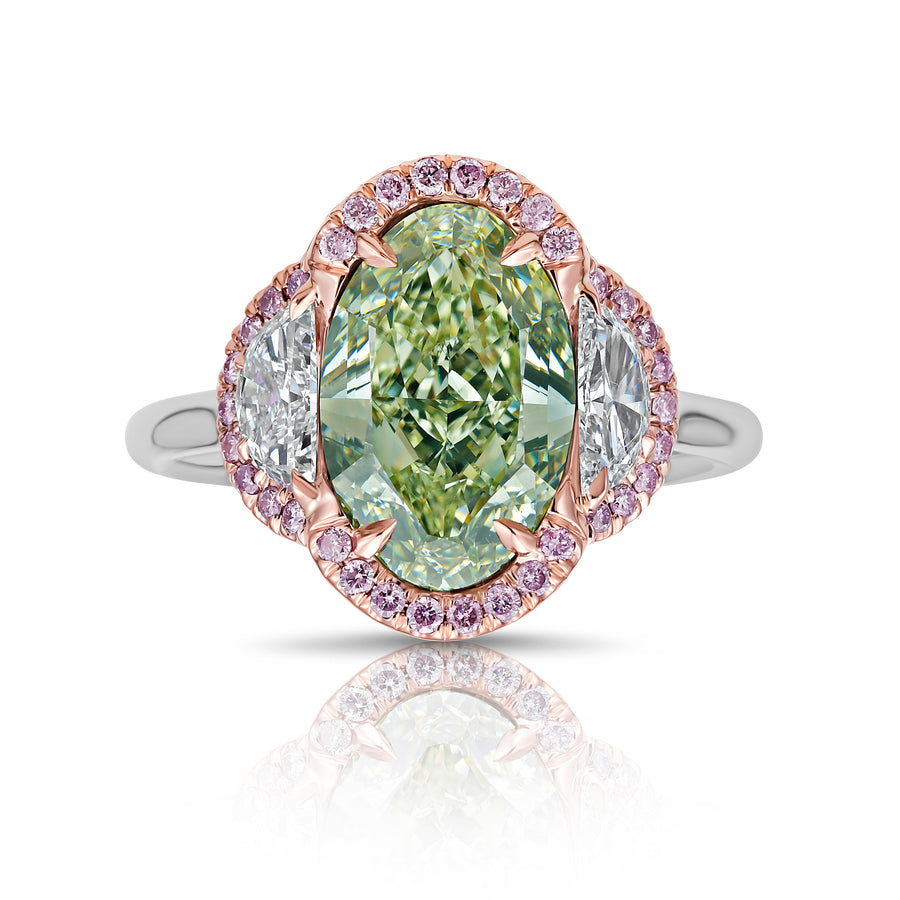 3.12ct Fancy Grayish Yellowish Green Diamond Ring VS1 GIA