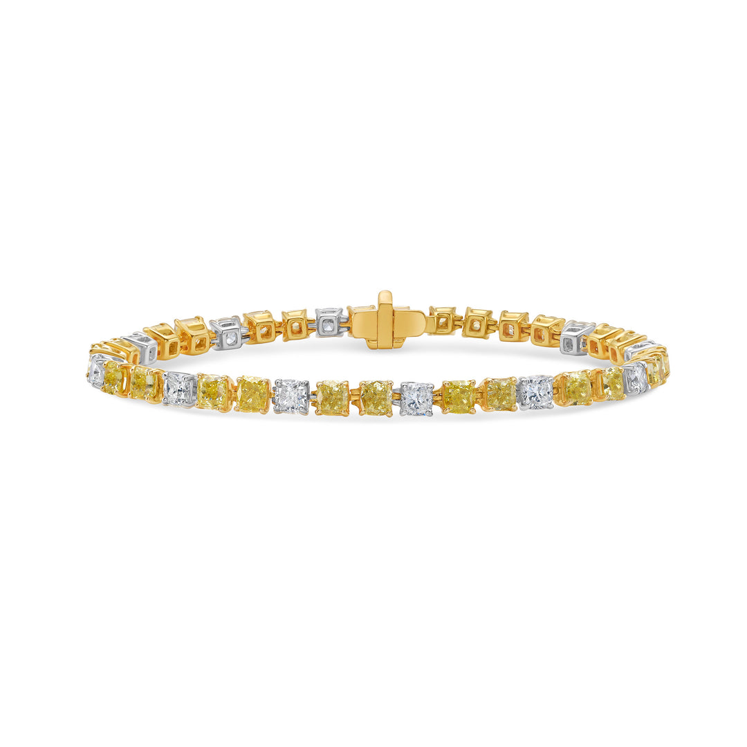 8.78ctw Fancy Yellow and White Cushion Diamond Alternating Bracelet