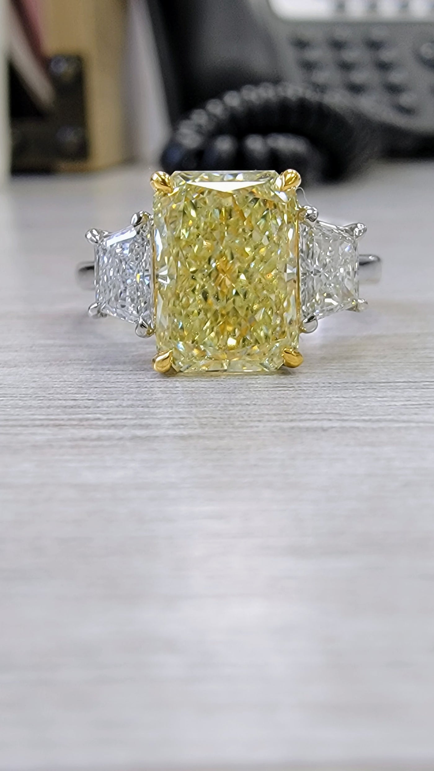 3.02ct Fancy Light Yellow Elongated Radiant VS2 GIA Ring