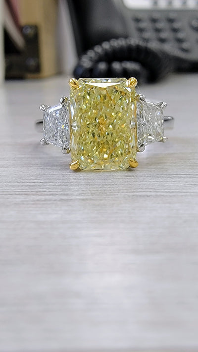 3.02ct Fancy Light Yellow Elongated Radiant VS2 GIA Ring