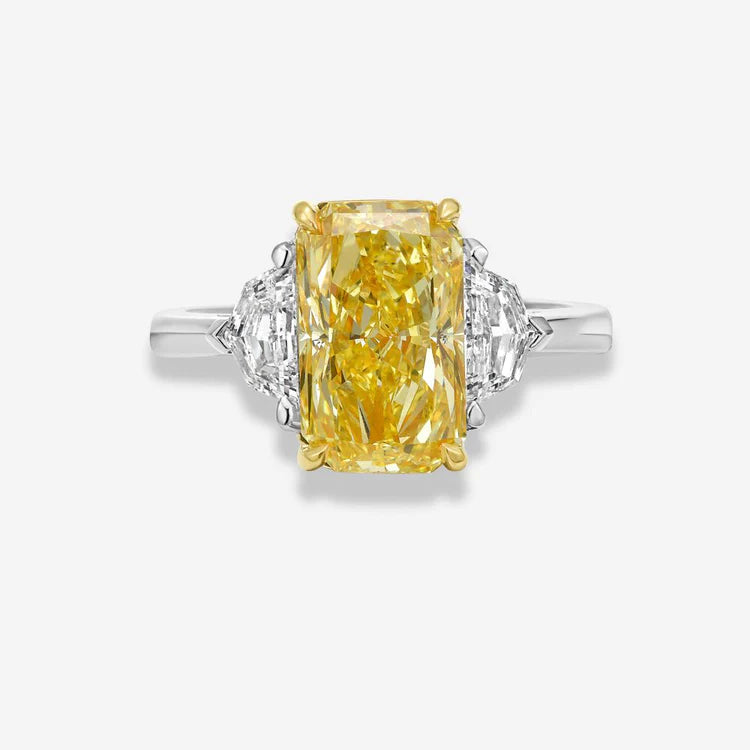 3.00ct Fancy Intense Yellow Elongated Radiant Diamond Ring SI1 GIA