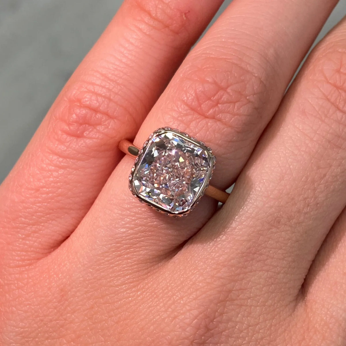 5.14ct Very Light Pink Cushion Internally Flawless Diamond Ring GIA