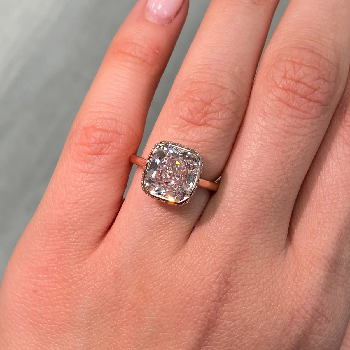 5.14ct Very Light Pink Cushion Internally Flawless Diamond Ring GIA