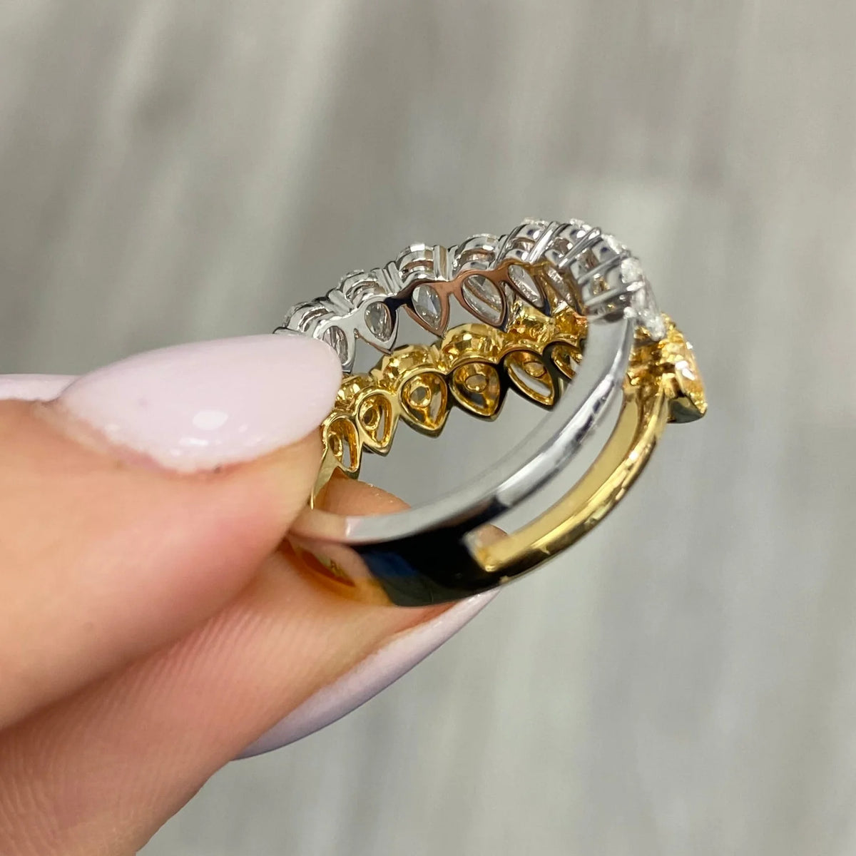 Yellow Pear Diamond & White Pear Double Row Ring