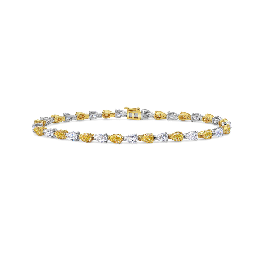 6.46ctw Alternating Fancy Yellow Pear Diamond & White Pear Diamond Bracelet