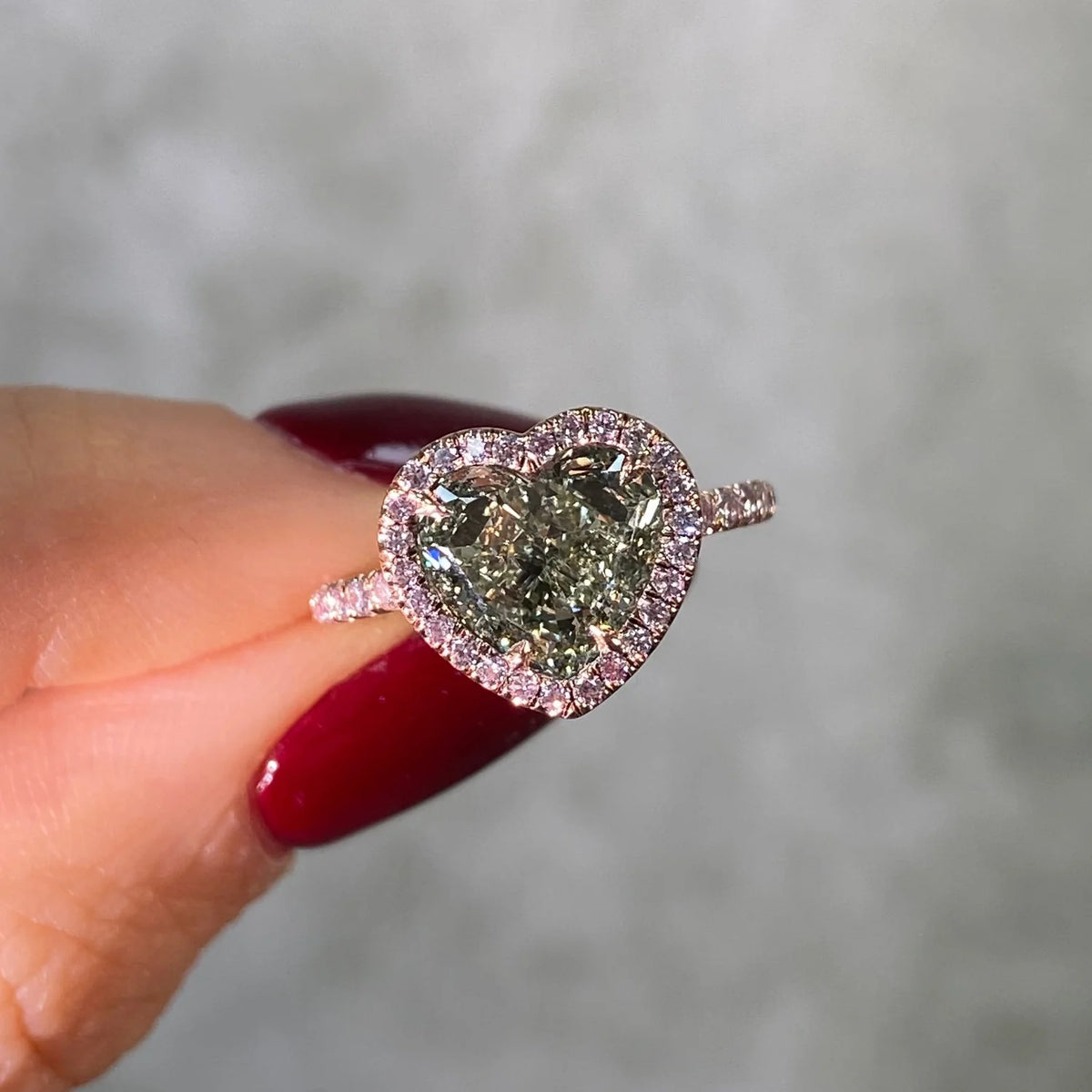 3.42ct Fancy Grayish Yellowish Green Heart Diamond Ring VS2 GIA
