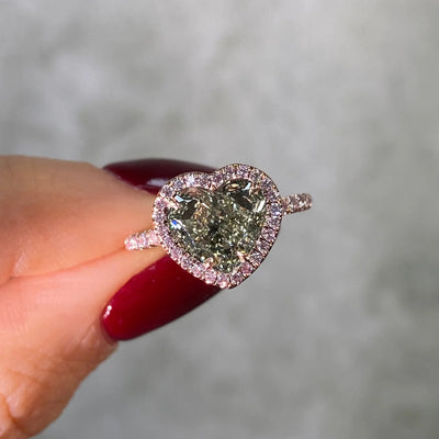 3.42ct Fancy Grayish Yellowish Green Heart VS2 GIA Ring