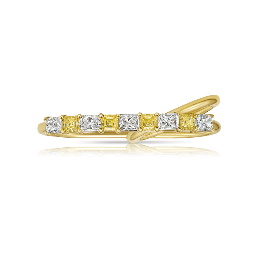 2.97ctw Yellow Asscher & White Radiant Diamond Two-Finger Ring