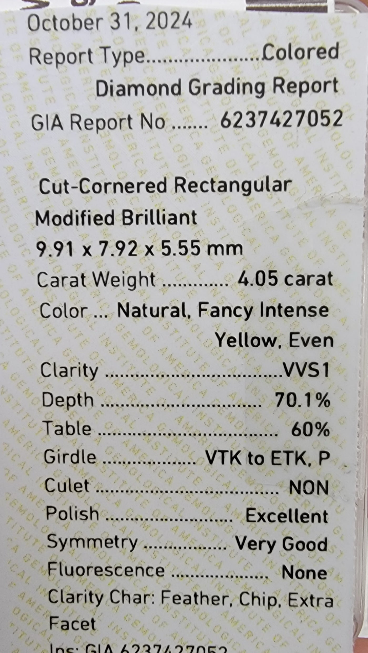 4.05ct Fancy Intense Yellow Elongated Radiant VVS1 GIA