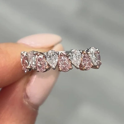 Pink & White Pear Diamond Alternating Halfway Band