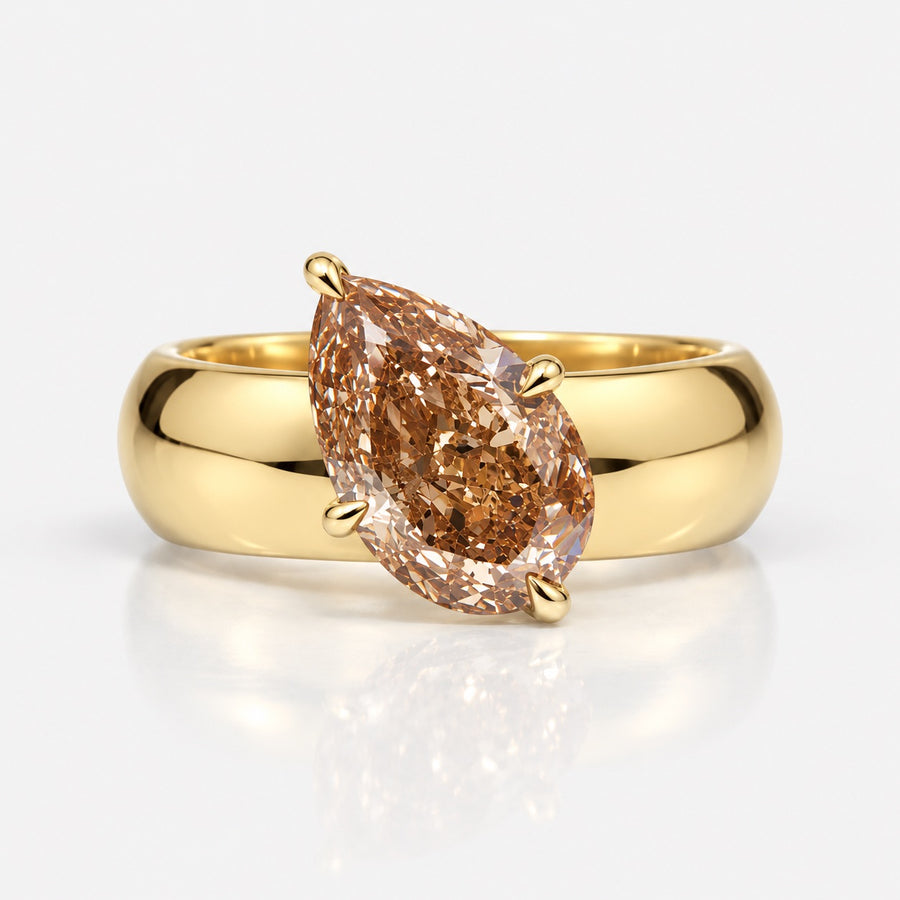 3.08ct Fancy Brown-Yellow Pear Diamond Ring I1 GIA