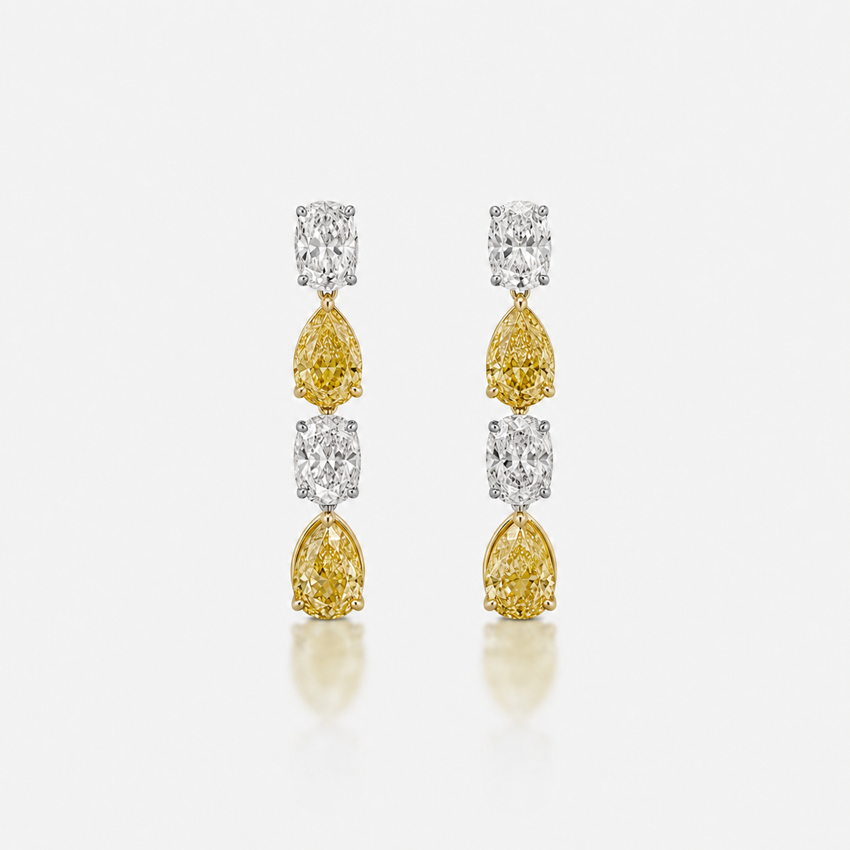 2.33ctw Alternating Yellow Pear Diamond & White Oval Diamond Dangle Earrings