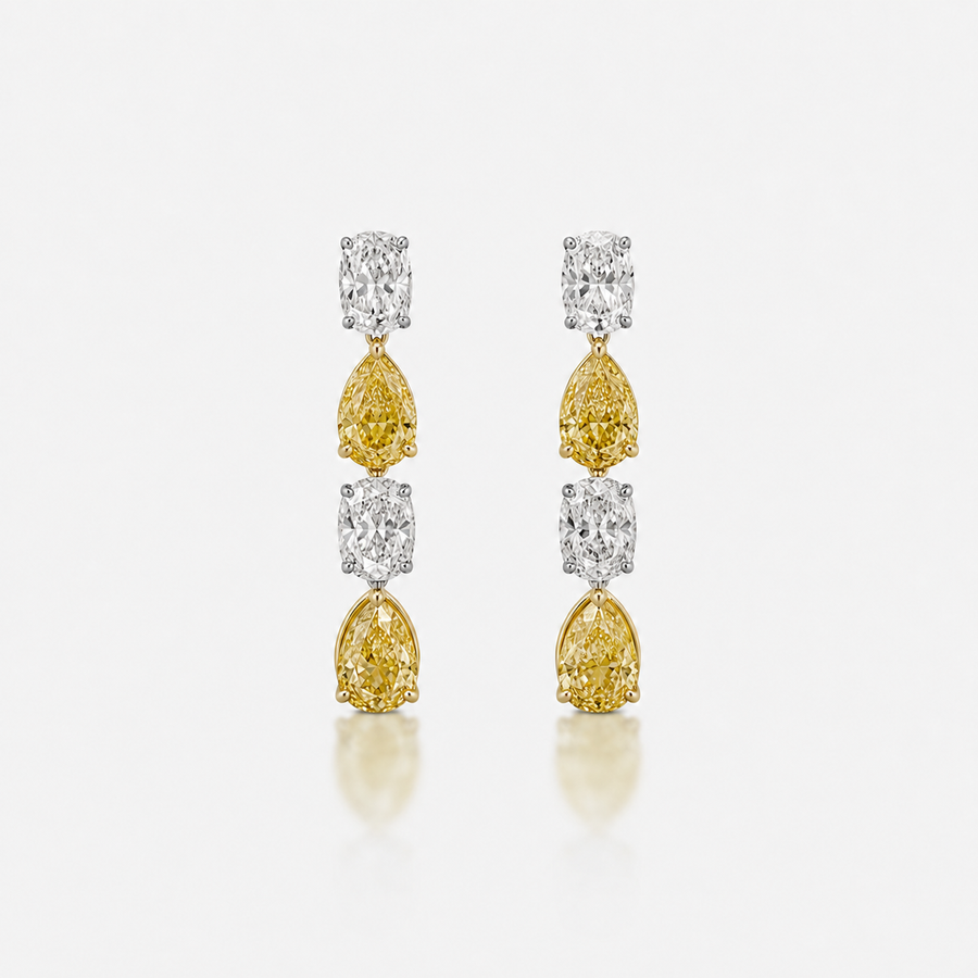 2.33ctw Alternating Yellow Pear Diamond & White Oval Diamond Dangle Earrings