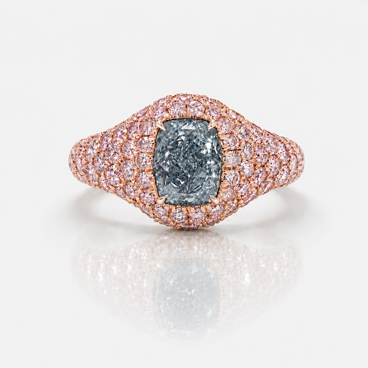 1.03ct Fancy Light Blue Cushion Diamond Signet Ring VS1 GIA