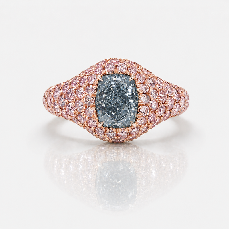1.03ct Fancy Light Blue Cushion Diamond Signet Ring VS1 GIA