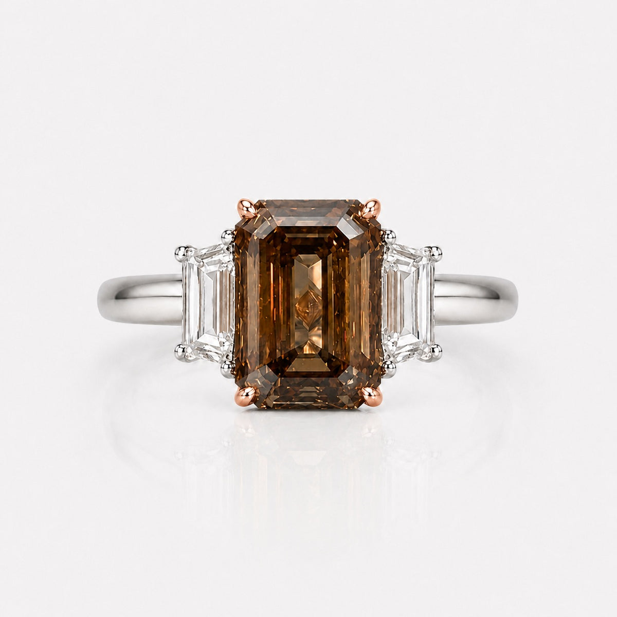 3.03ct Fancy Dark Yellowish Brown Emerald-Cut Diamond Ring VS2 GIA