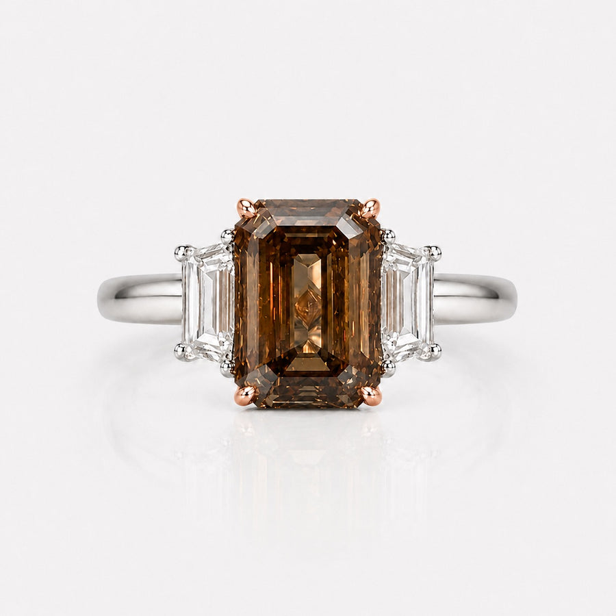 3.03ct Fancy Dark Yellowish Brown Emerald-Cut Diamond Ring VS2 GIA