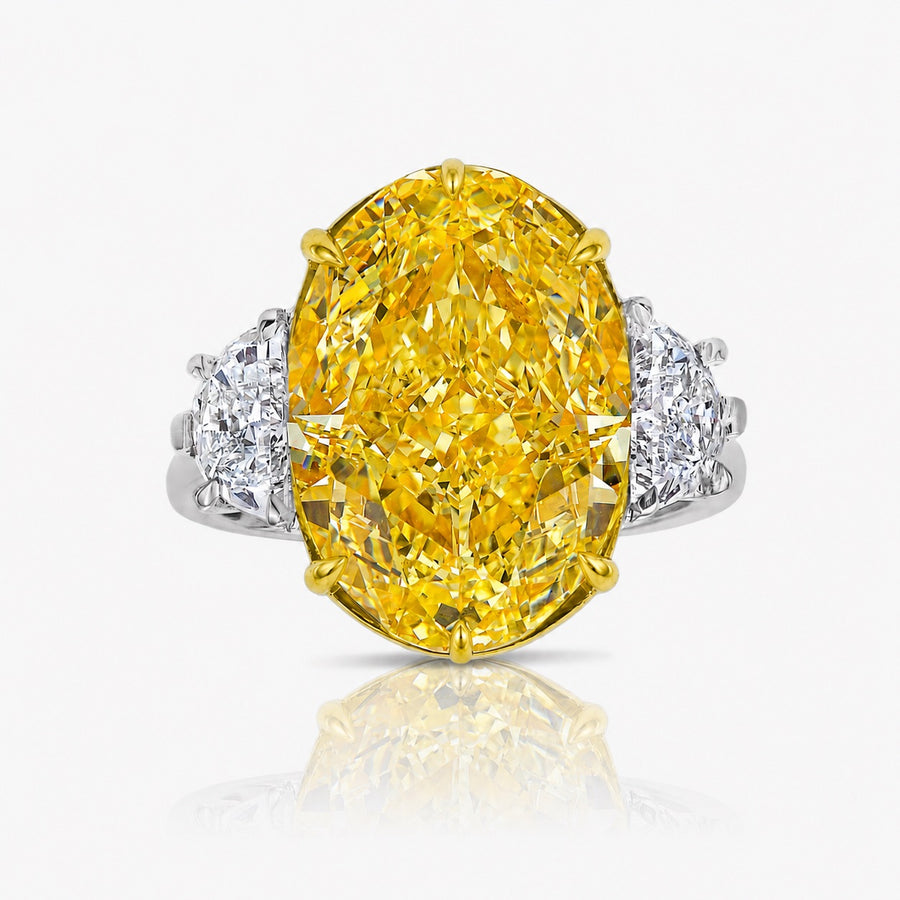 5.01ct Fancy Intense Yellow Oval Diamond Ring VS2 GIA