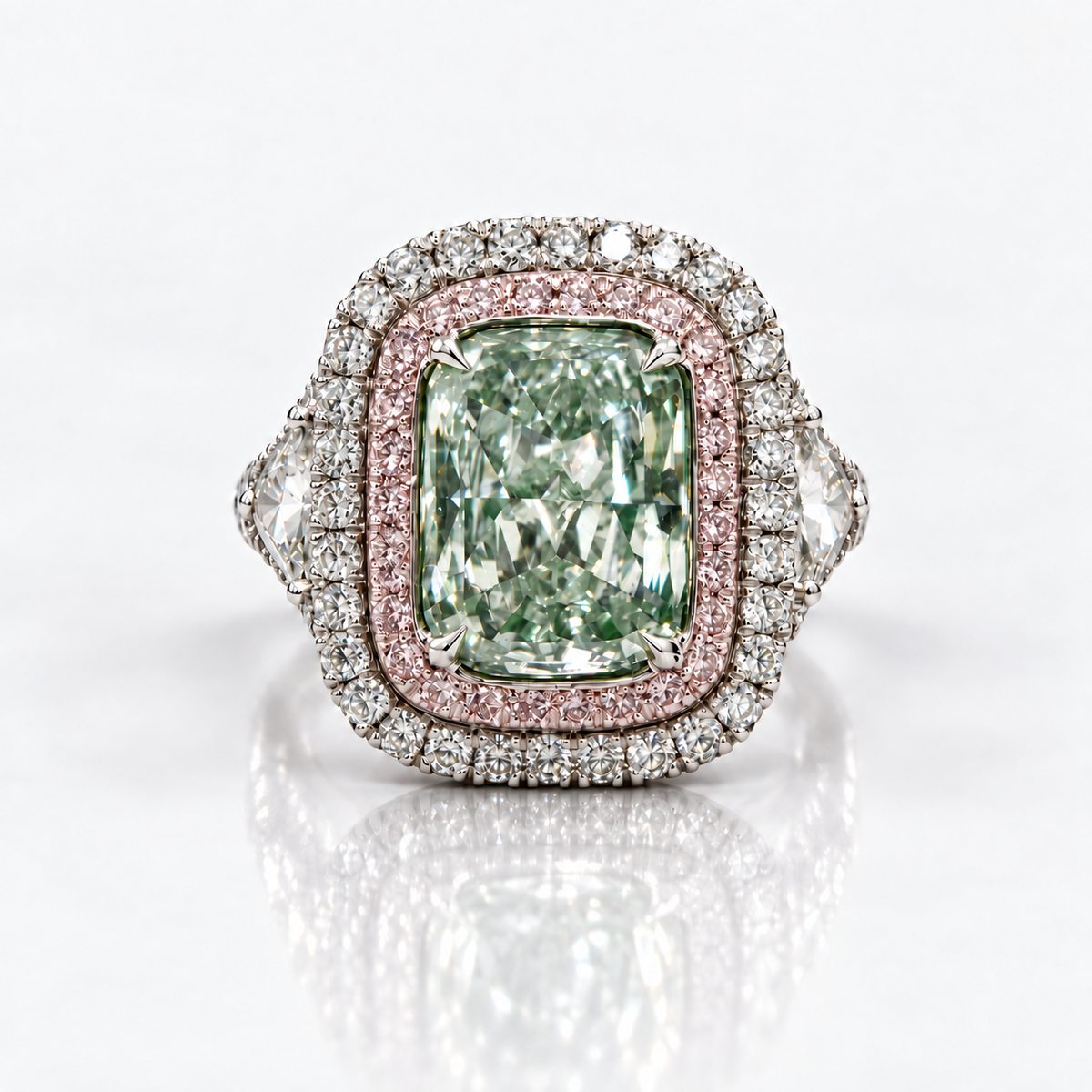 3.34ct Fancy Light Green Radiant Diamond Ring SI2 GIA
