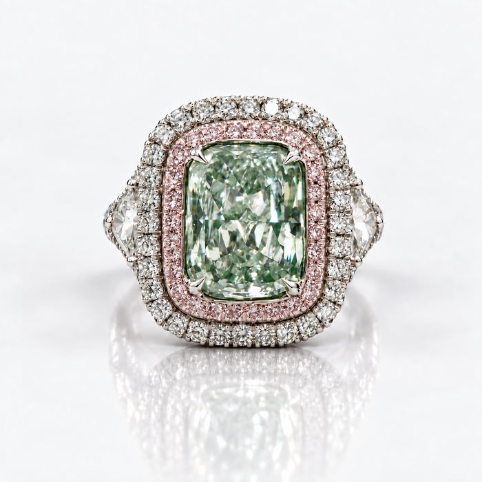 3.34ct Fancy Light Green Radiant Diamond Ring SI2 GIA