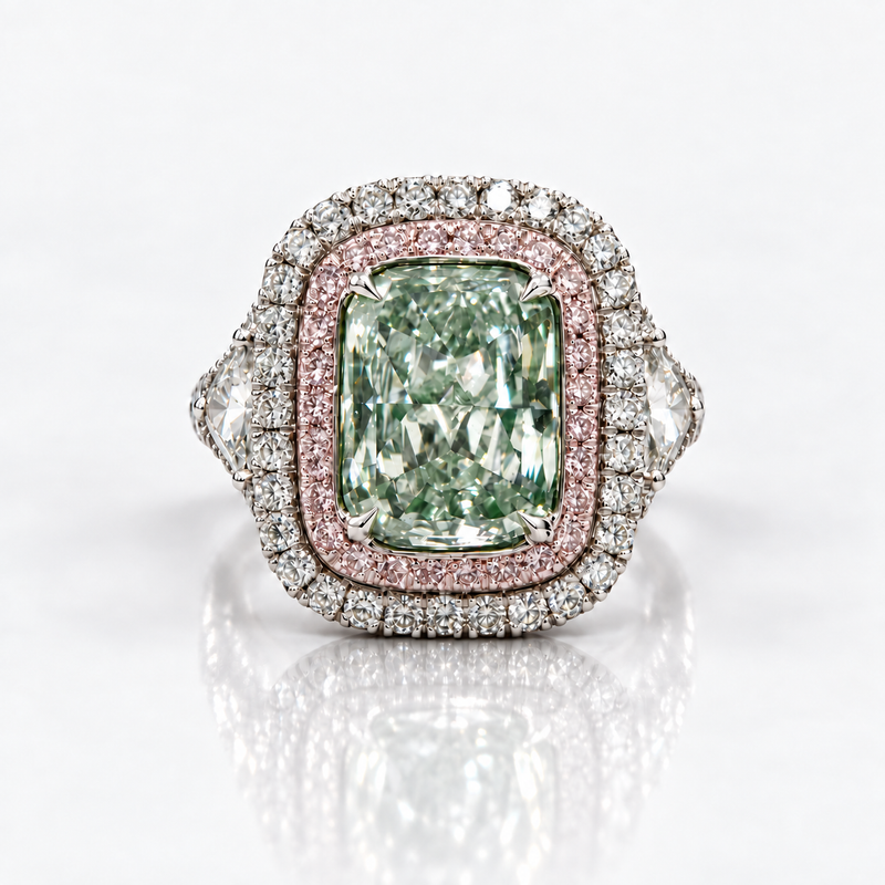 3.34ct Fancy Light Green Radiant Diamond Ring SI2 GIA
