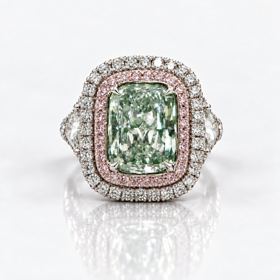 3.34ct Fancy Light Green Radiant Diamond Ring SI2 GIA