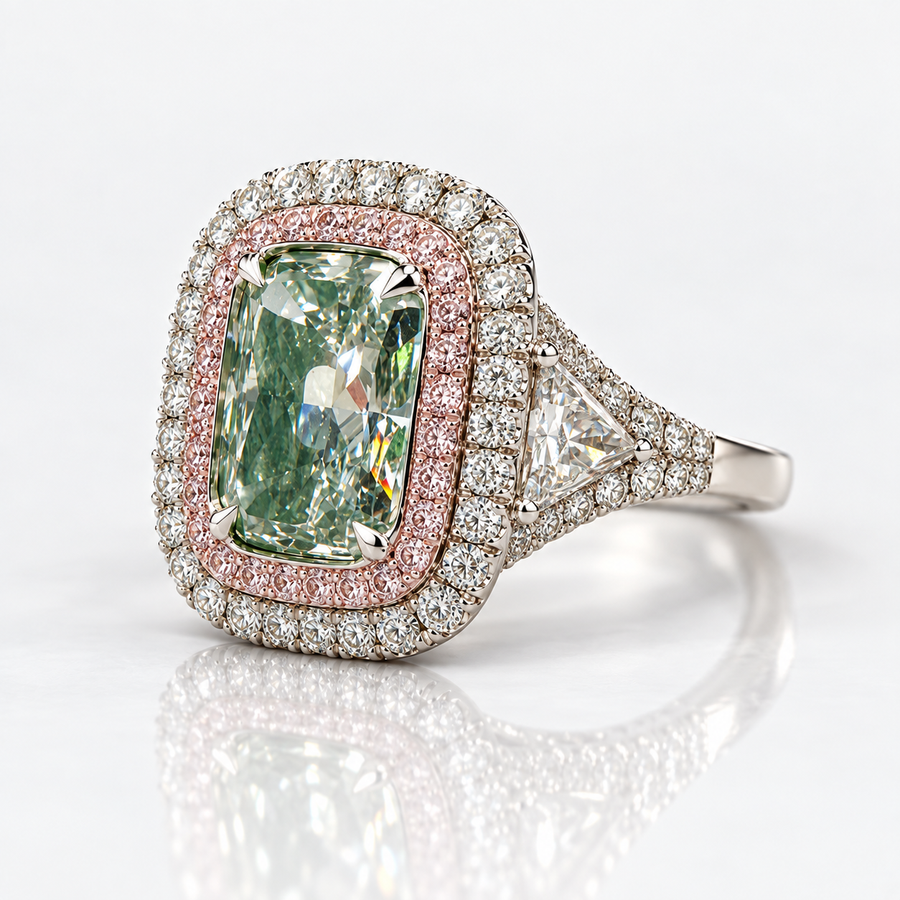 3.34ct Fancy Light Green Radiant Diamond Ring SI2 GIA