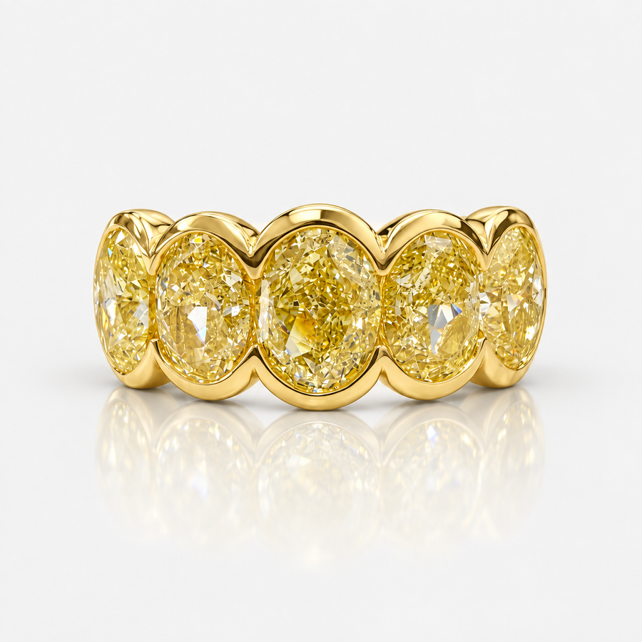 5.96ctw Fancy Light Yellow Oval Half Eternity Bezel Band GIA VS