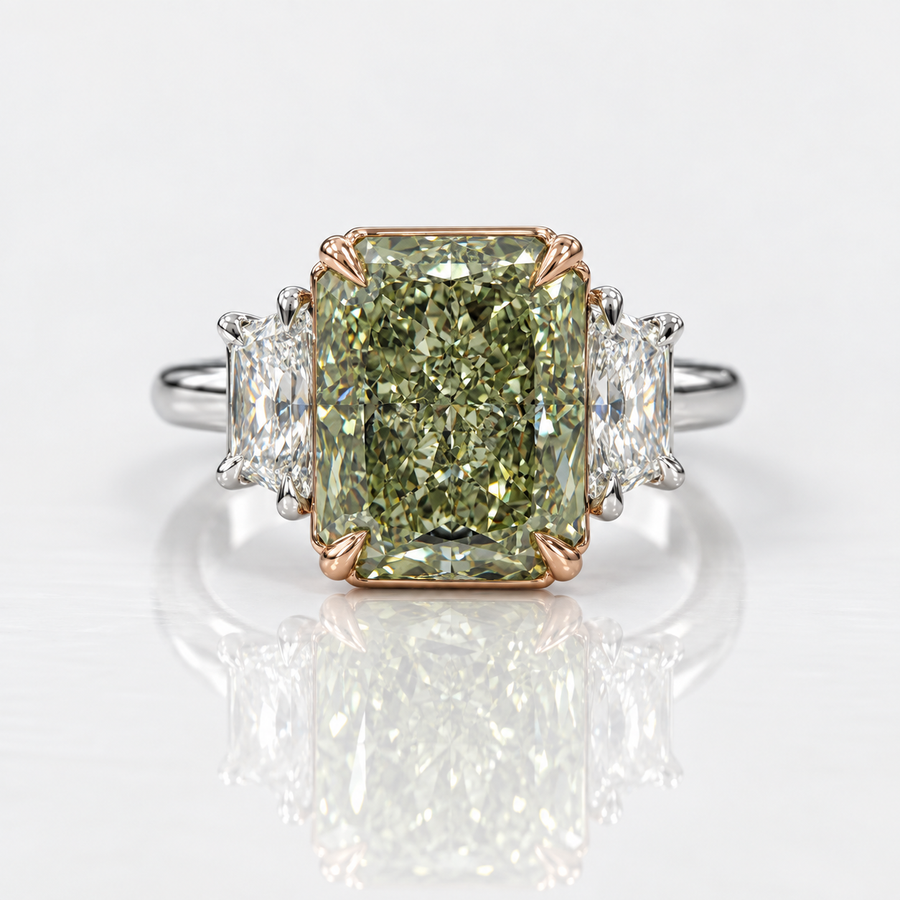 5.01ct Fancy Green-Yellow Radiant Diamond Ring SI1 GIA
