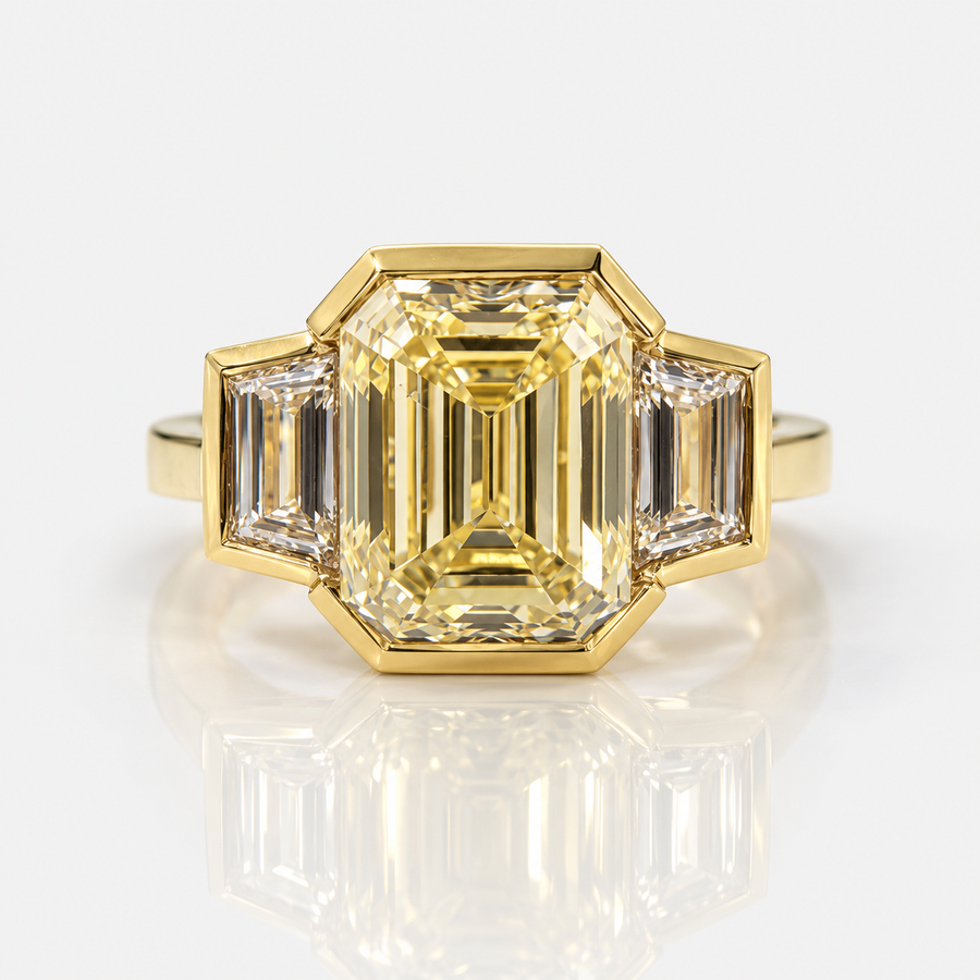 3.01ct Light Yellow Emerald Cut Diamond Ring SI1 GIA