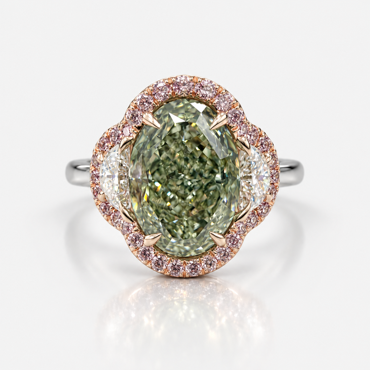 3.14ct Fancy Green-Yellow Oval Diamond Ring VS2 GIA