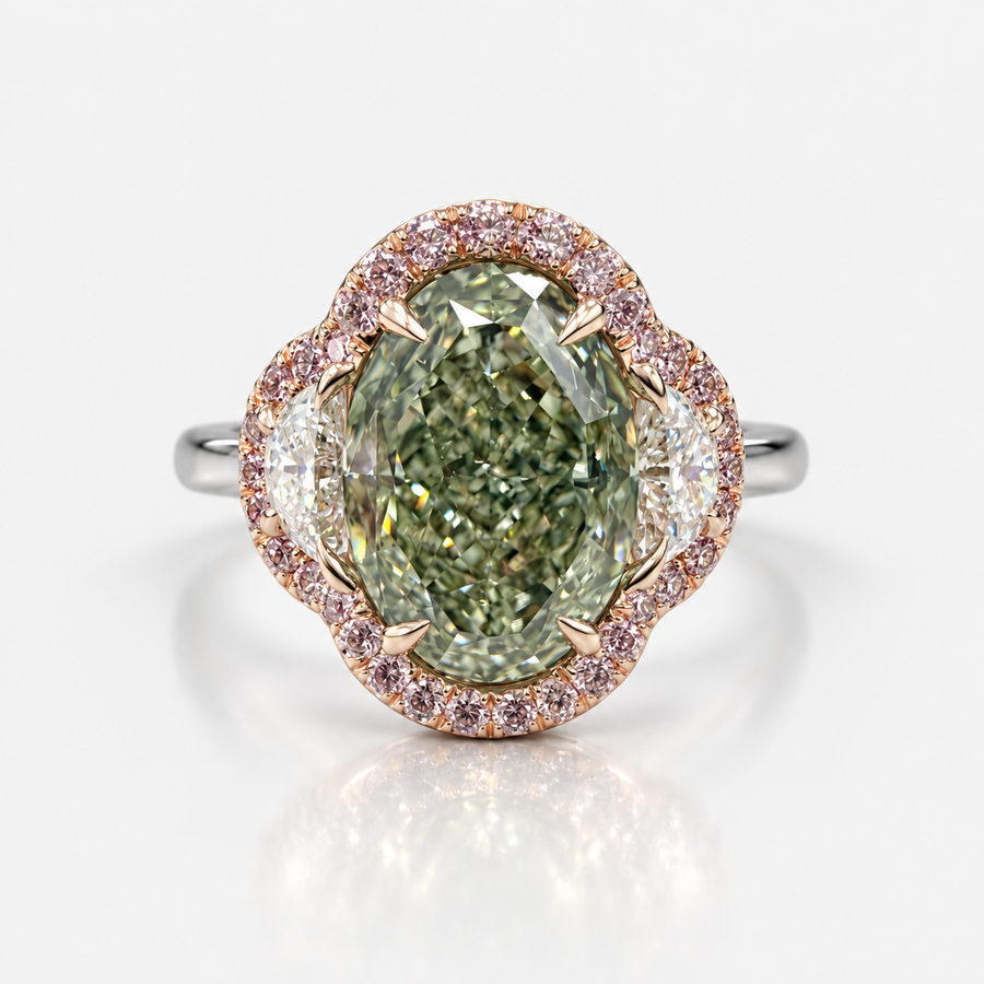 3.14ct Fancy Green-Yellow Oval Diamond Ring VS2 GIA